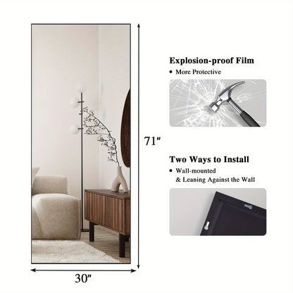 Oversized Full Length Floor Mirror – Aluminum Alloy Frame, Standing or Leaning, Full Body Mirror for Bedroom, Bathroom, Living Room, Black