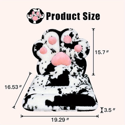 L-Shape Cat Paw Cushion - Soft Faux Rabbit Fur Gaming Chair Pillow, Kawaii Floor Seat for Room Decor and Office Chair, Cute Plush Cushion for Gamer Girls