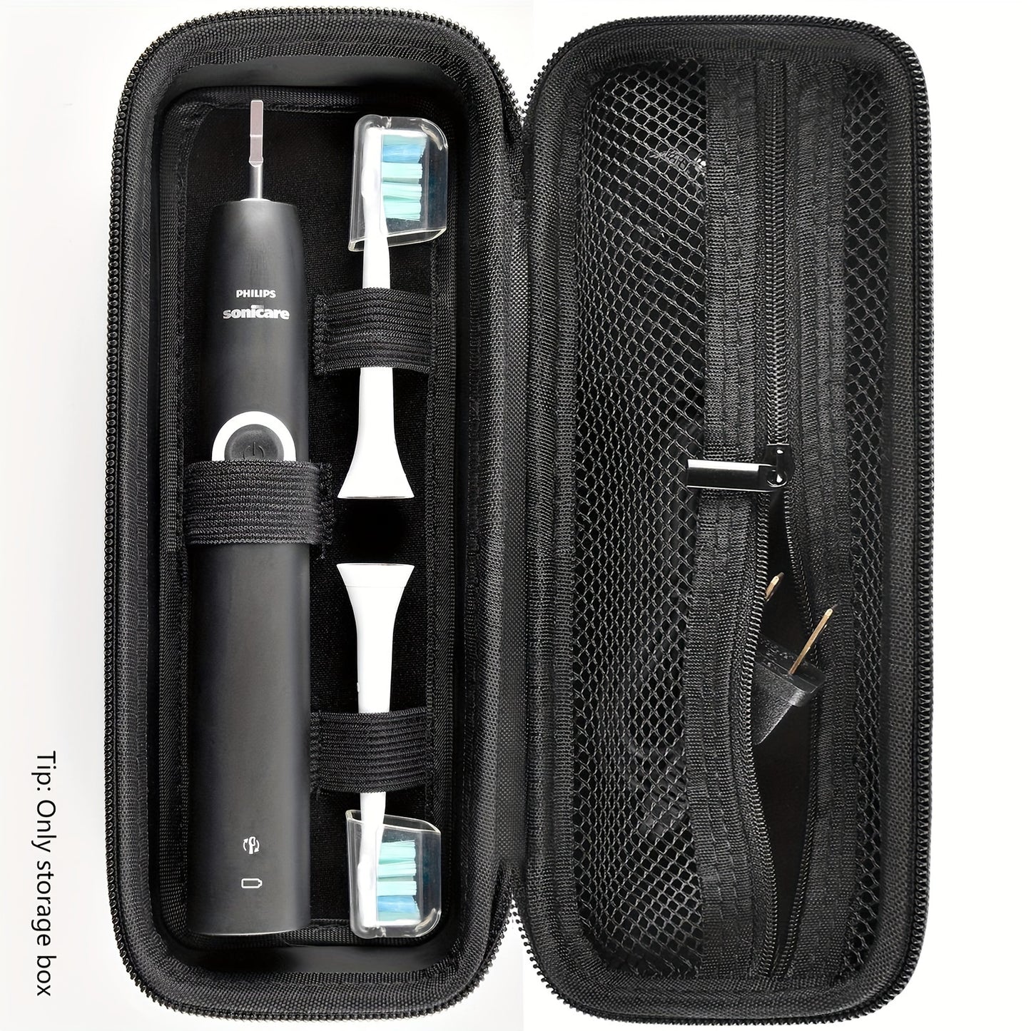 Electric Toothbrush Travel Case with Mesh Pocket - Compatible with Oral-B Pro and Philips Series, Durable EVA Material, Black (Bag Only)