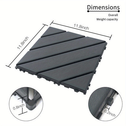 44 Pack Plastic Interlocking Deck Tiles - 12"x12" Square Waterproof Outdoor Patio Decking - All-Weather Use for Poolside, Balcony, Backyard - Grey/Brown