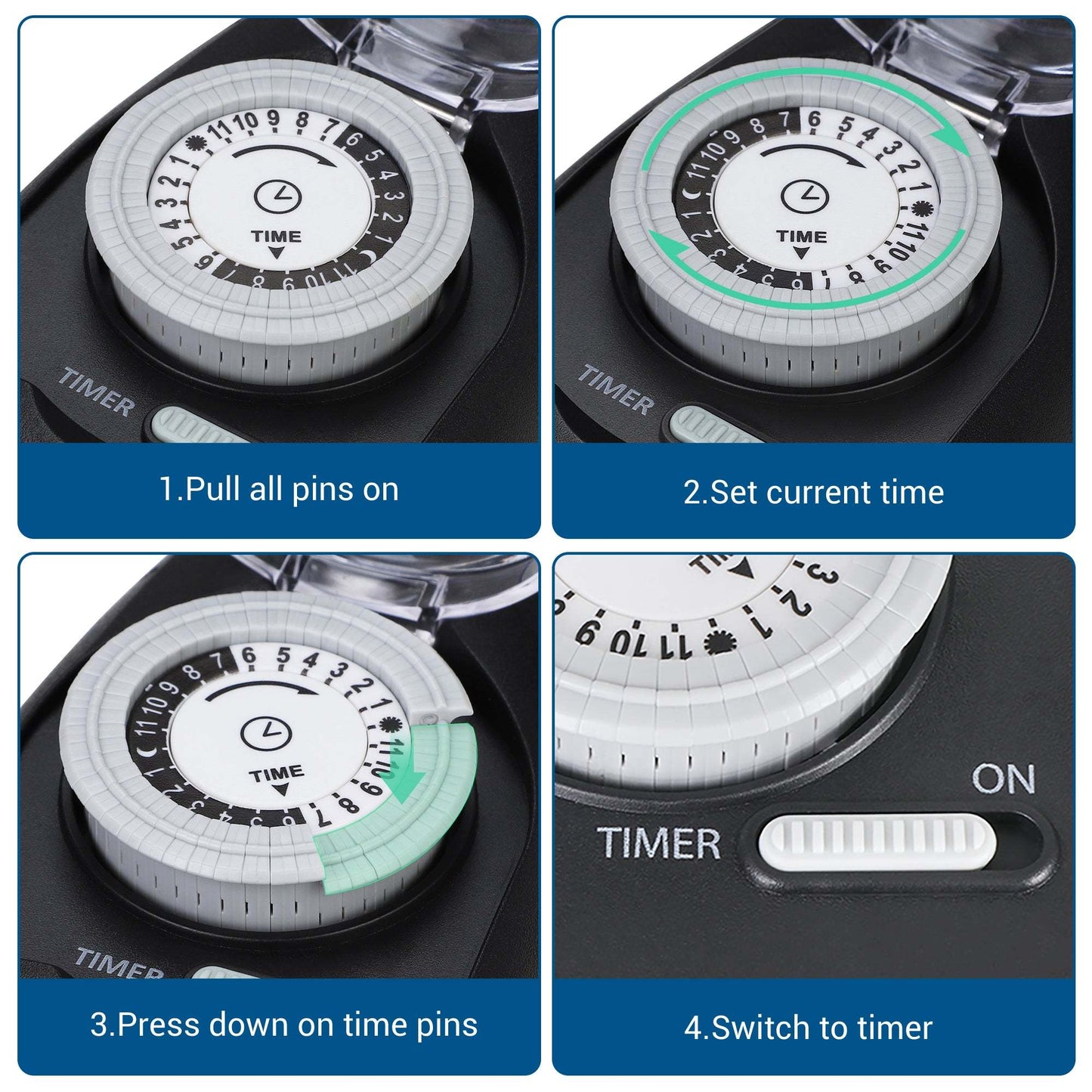 DEWENWILS 2-Pack Outdoor Mechanical Light Timer - 24 Hour Programmable, Plug-In with Dual Electrical Outlets