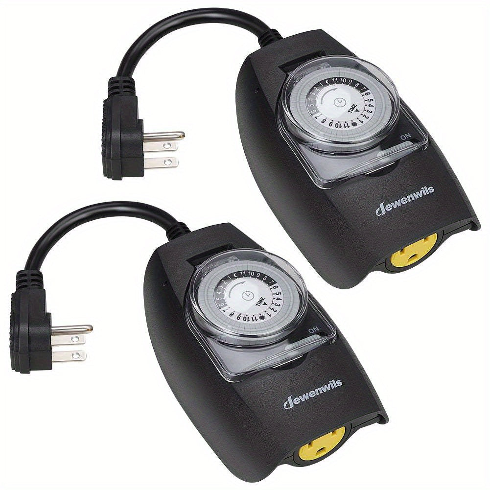 DEWENWILS 2-Pack Outdoor Mechanical Light Timer - 24 Hour Programmable, Plug-In with Dual Electrical Outlets