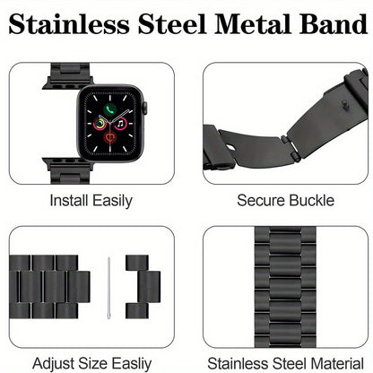 Adjustable Stainless Steel Band for Apple Watch - 38/40/41/42/44/45/49mm, Metal Strap with Butterfly Clasp for iWatch Series 1-9, SE, SE 2, Ultra, Fits Wrist Sizes 5.5-9.1 Inches