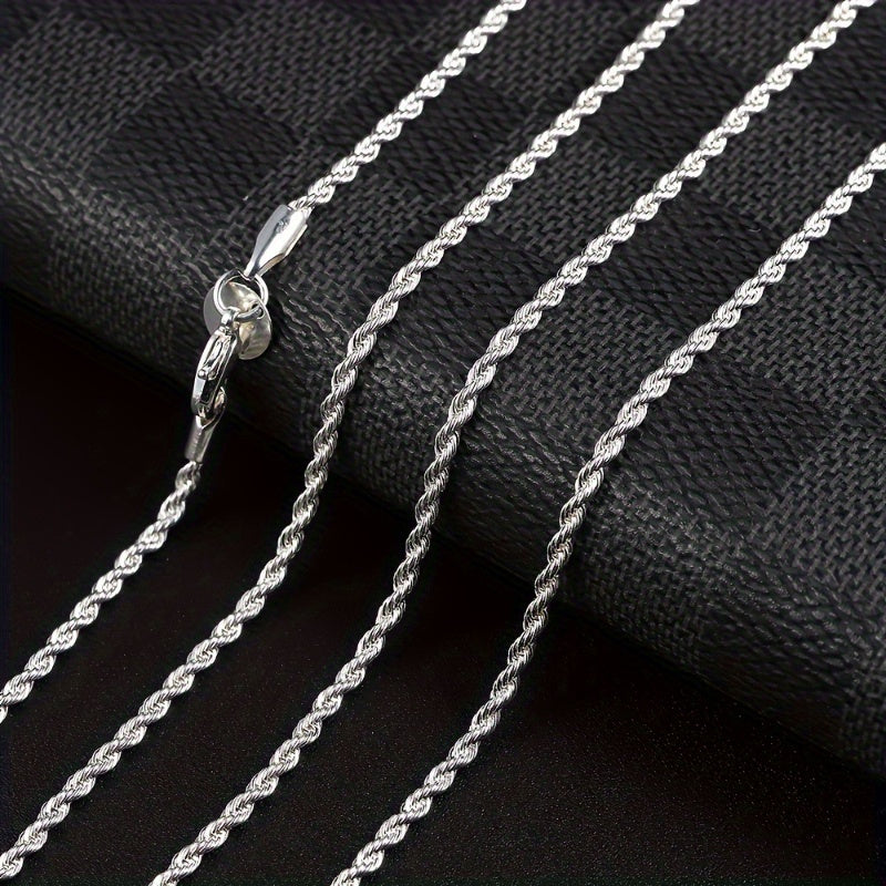 Sterling Silver Twist Rope Chain Necklace - Simple and Hip Hop Style, Shiny Basic Chain, Elegant Women's Jewelry Accessory