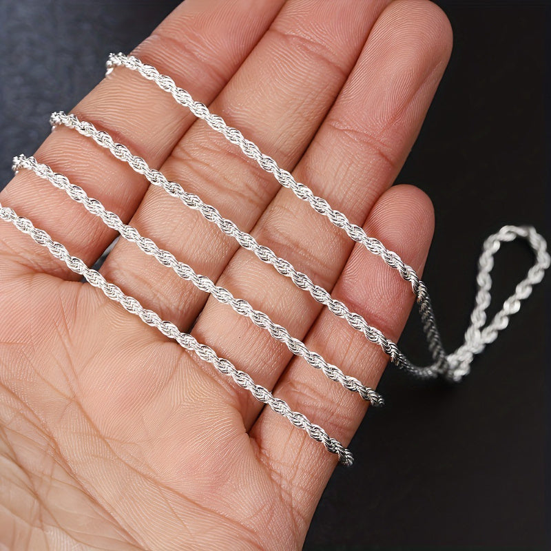 Sterling Silver Twist Rope Chain Necklace - Simple and Hip Hop Style, Shiny Basic Chain, Elegant Women's Jewelry Accessory