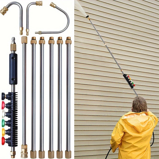 10pcs High-Pressure Washer Extension Wand Kit – 4000 PSI, 1/4 Quick Connect, 6 Nozzle Tips, Gutter Cleaning Curved Rod 30°, 90°, 120° – Ideal for Roof Drainage, Exterior Walls, and Heavy-Duty Cleaning Tasks