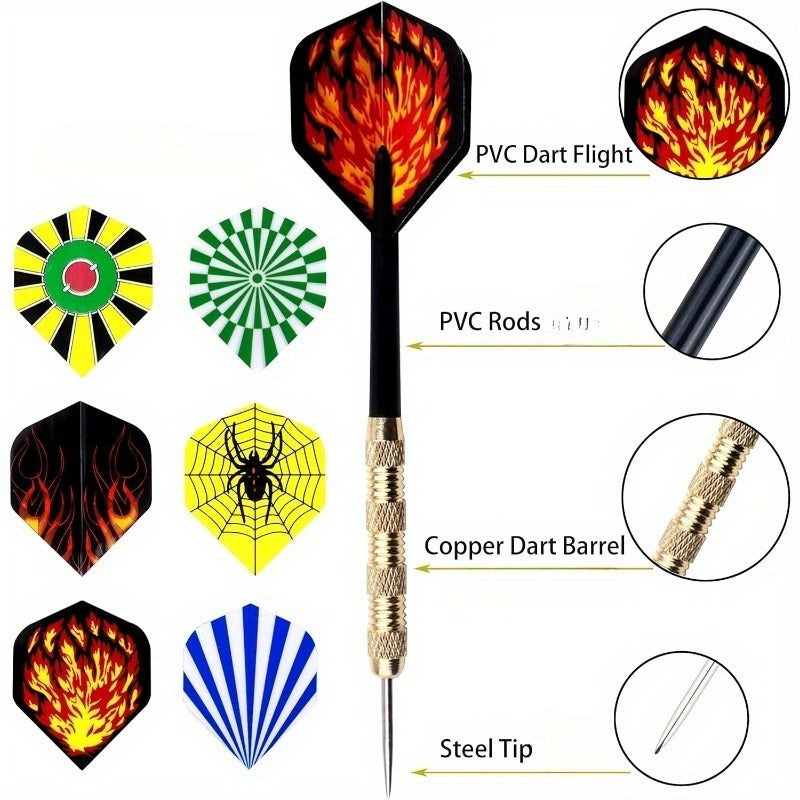 18pcs Pro Dart Set – Copper Metal and Steel Safety Tips, PVC Flights, Professional Dart Accessories for Dartboards