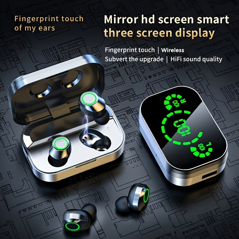 2024 Triple-Screen Smart Wireless Earbuds - Fashion Mirror Design with Digital Display, Wireless Charging and Phone Backup Battery, Ideal for Sports and Gaming