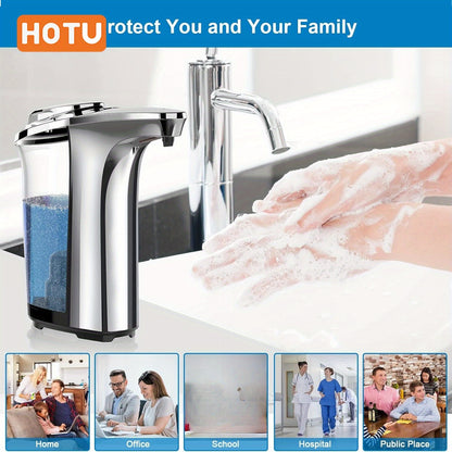 17oz/500ml Automatic Touchless Soap Dispenser - Infrared Sensor with 5 Adjustable Levels, Easy Refill, Silvery Bathroom Electronic for Efficient Hand Washing