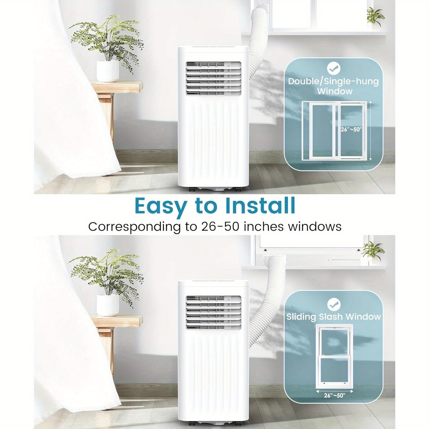 Portable Air Conditioner – 8000/10000/12000/13000/14000 BTU ASHRAE with Cooling, Fan, Dehumidifier, Sleep Mode – Cools Up to 450 Sq. Ft., Includes 24H Timer, Digital Display, Remote Control, and Window Kit