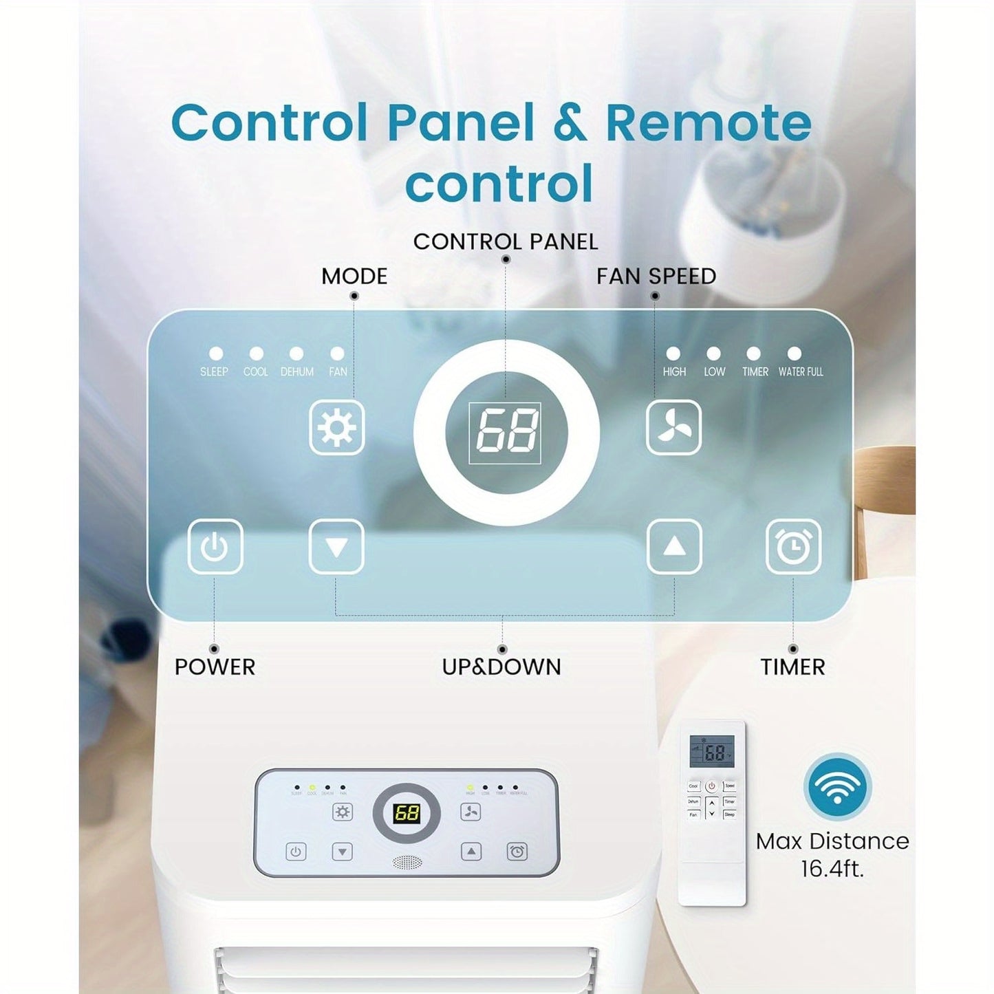 Portable Air Conditioner – 8000/10000/12000/13000/14000 BTU ASHRAE with Cooling, Fan, Dehumidifier, Sleep Mode – Cools Up to 450 Sq. Ft., Includes 24H Timer, Digital Display, Remote Control, and Window Kit