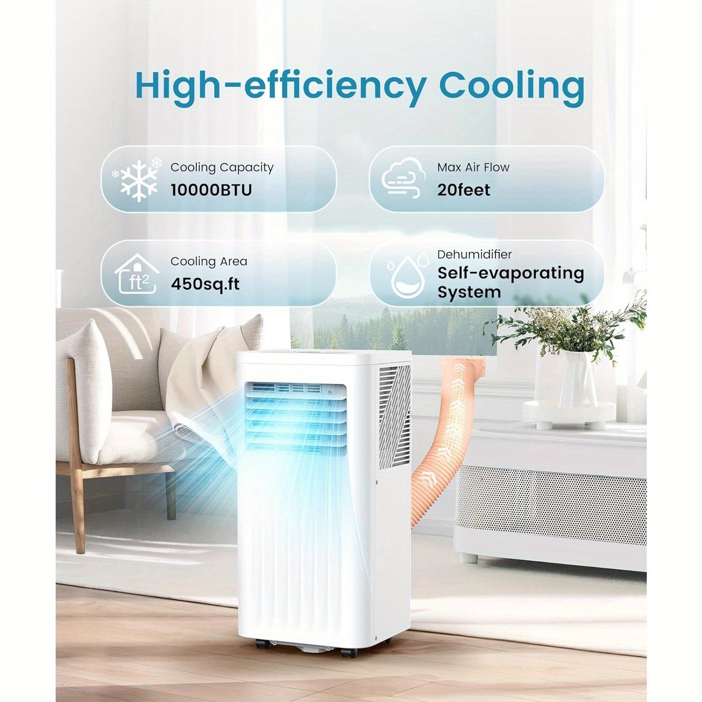 Portable Air Conditioner – 8000/10000/12000/13000/14000 BTU ASHRAE with Cooling, Fan, Dehumidifier, Sleep Mode – Cools Up to 450 Sq. Ft., Includes 24H Timer, Digital Display, Remote Control, and Window Kit