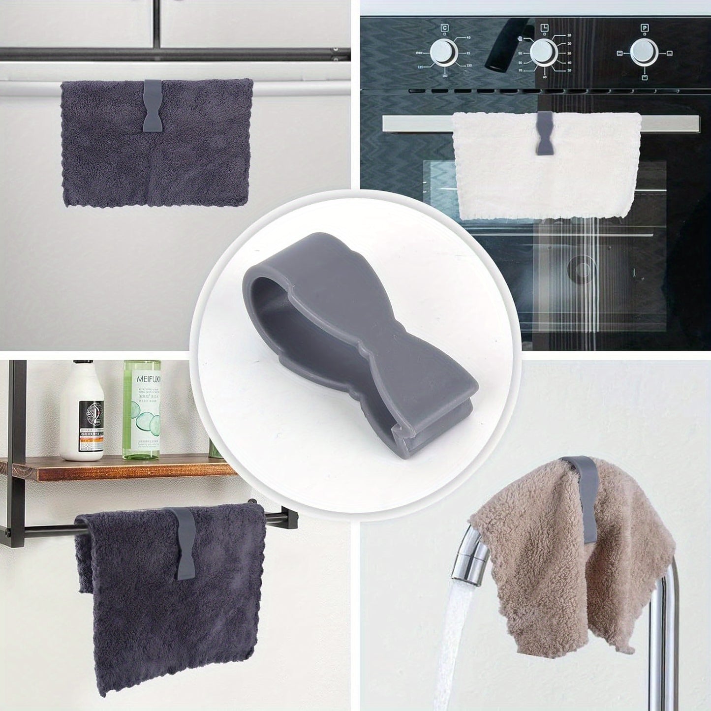 Adjustable Wall-Mounted Towel Clips for Kitchen and Bathroom - Stylish Design for Oven Handles, Dishwashers and Stoves