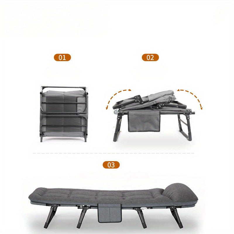 Portable Single Folding Bed with Integrated Mattress – Ideal for Office Naps & Outdoor Lounging – Durable Aluminum Alloy