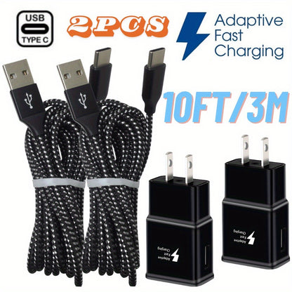 Buy 1 Get 1 Free - 2 Pcs Fast Charger Kit with 10FT USB-C Cable - Compatible with Samsung Galaxy S21, S20, A51, A14, A13 5G, A12 Phones