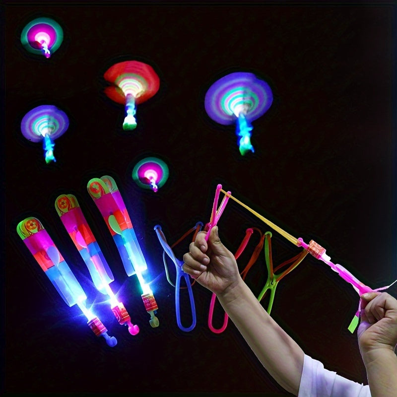 8PCS LED Luminous Flying Slingshot Toys – Glow in the Dark Party Supplies, Fast Catapult, Ideal for Halloween, Christmas Party Favors, Holiday Gifts, Outdoor Fun