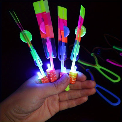 8PCS LED Luminous Flying Slingshot Toys – Glow in the Dark Party Supplies, Fast Catapult, Ideal for Halloween, Christmas Party Favors, Holiday Gifts, Outdoor Fun