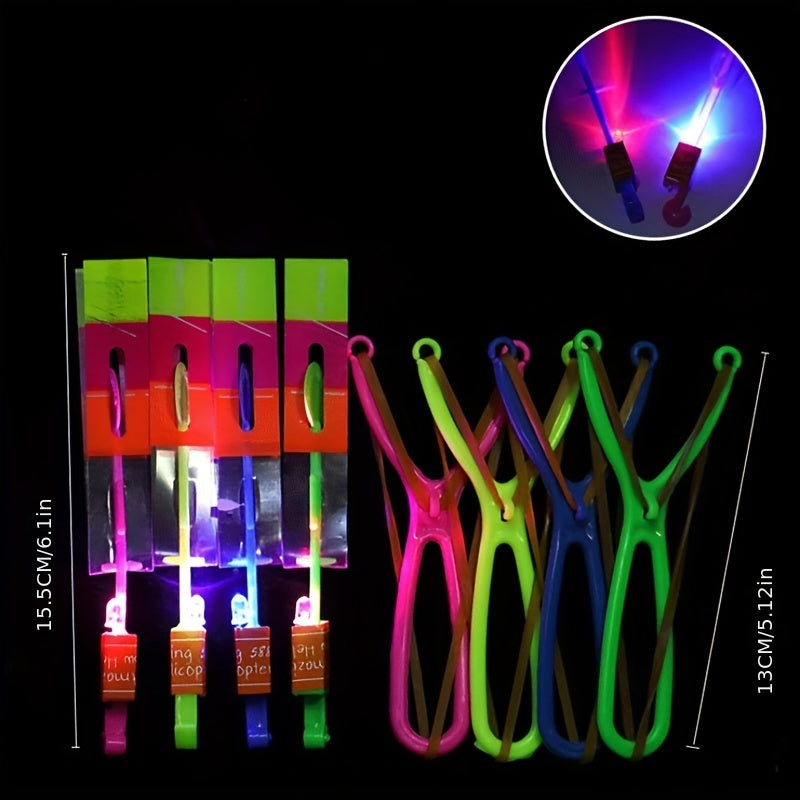 8PCS LED Luminous Flying Slingshot Toys – Glow in the Dark Party Supplies, Fast Catapult, Ideal for Halloween, Christmas Party Favors, Holiday Gifts, Outdoor Fun