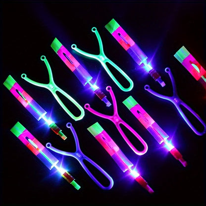 8PCS LED Luminous Flying Slingshot Toys – Glow in the Dark Party Supplies, Fast Catapult, Ideal for Halloween, Christmas Party Favors, Holiday Gifts, Outdoor Fun