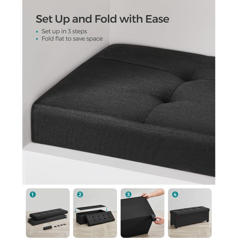 Folding Storage Ottoman Bench - 15 x 43.3 x 15.7 Inches, Ideal for Living Room and Bedroom