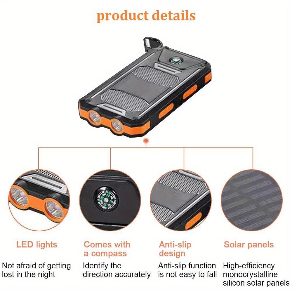 2024 10000mAh USB Portable Solar Power Bank - High-Capacity Charger for Cell Phones