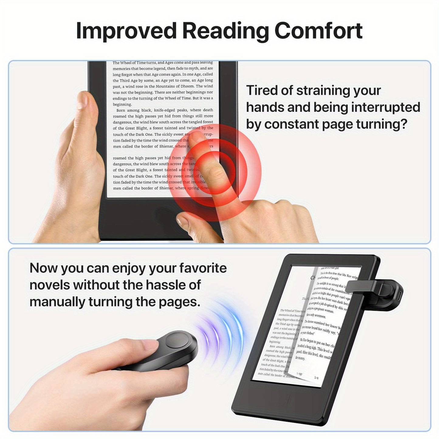 USB Rechargeable RF Remote Control Page Turner - For Kindle, iPad, Surface, Comics, iPhone, Android Tablets, Infrared Wireless Device for Reading and Photography