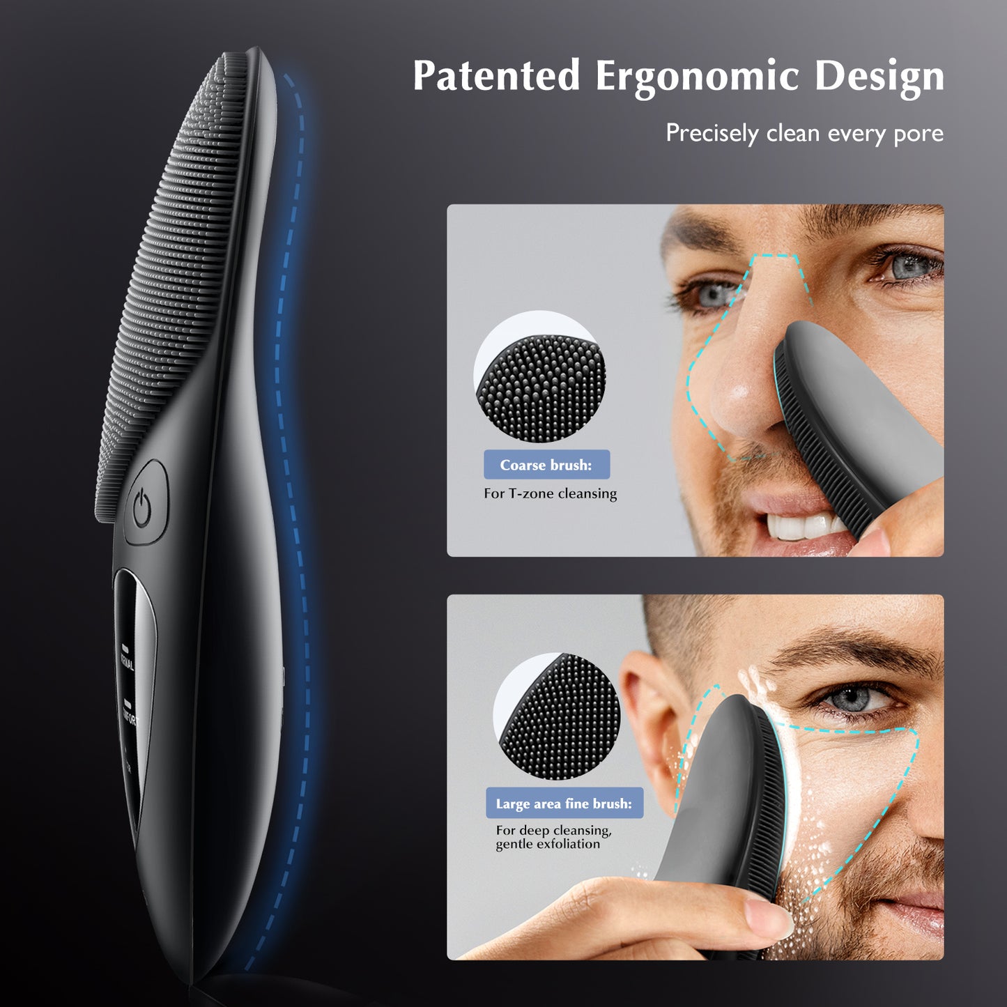 Rechargeable Silicone Facial Cleansing Brush - Electric Face Exfoliator with 4 Gentle Modes, Deep Cleaning Massager, Ideal Father's Day Gift for Men and Women - Black