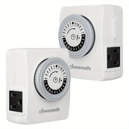 2 Pack DEWENWILS 24-Hour Mechanical Indoor Timer - Programmable Plug-in with 2 Grounded Outlets, Daily On/Off Cycle - Model HIMT12W