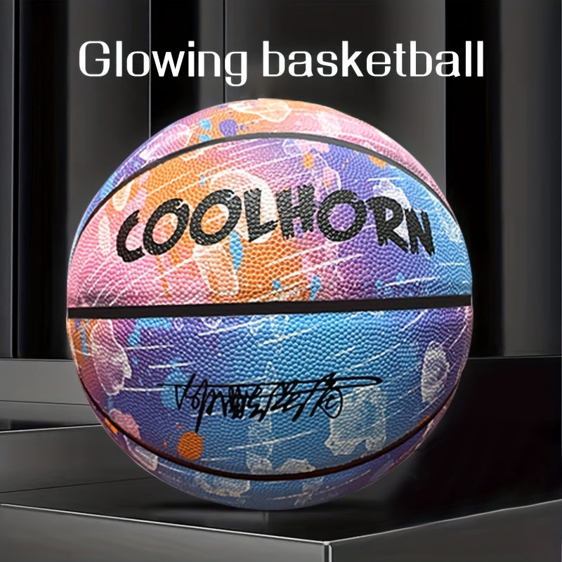 Size 7 Glow-in-the-Dark Basketball - Vibrant PU Leather Ball for Outdoor Games and Activities, Unique Visual Effects for Indoor and Outdoor Play