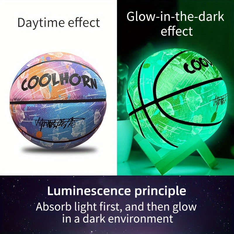 Size 7 Glow-in-the-Dark Basketball - Vibrant PU Leather Ball for Outdoor Games and Activities, Unique Visual Effects for Indoor and Outdoor Play