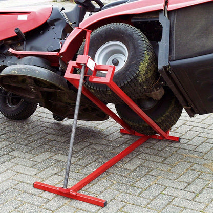 Easy Lawn Mower Lift for Riding Tractors - 800 Lbs Capacity, 45° Tilt Adjustable, Universal Red Lift for Ride-On Mowers and Cleaning