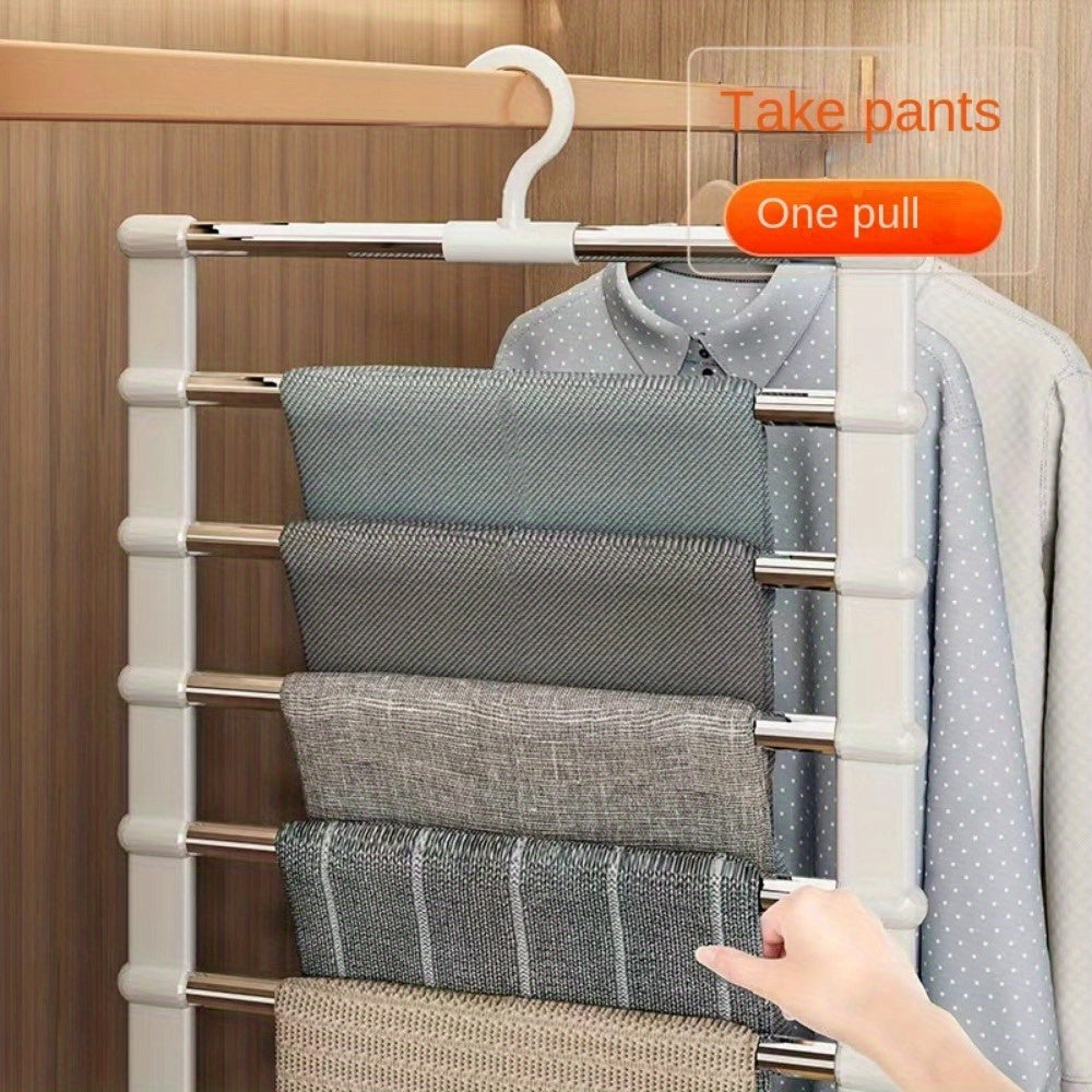 2PCS Space Saving Foldable Pants Hangers – Stainless Steel Closet Organizer for Jeans, Leggings and Trousers