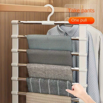 2PCS Space Saving Foldable Pants Hangers – Stainless Steel Closet Organizer for Jeans, Leggings and Trousers