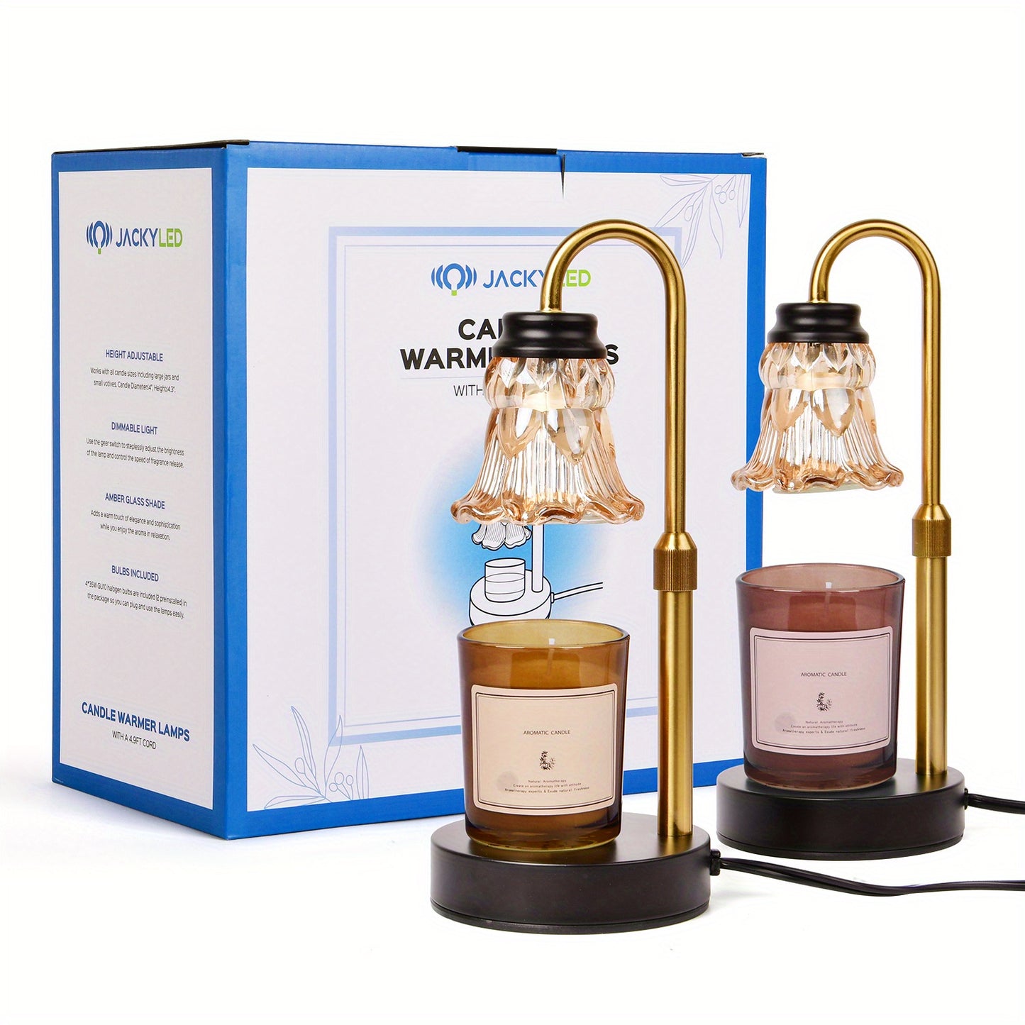 2 Pack Height Adjustable Candle Warmer Lamp with Dimmer - JACKYLED Fragrance Heater with 4 Bulbs - Perfect for Scented Candles, Home Decor and Housewarming Gift