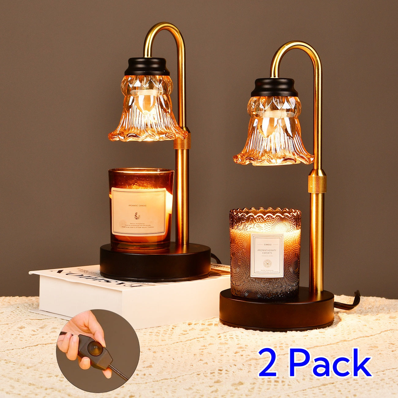 2 Pack Height Adjustable Candle Warmer Lamp with Dimmer - JACKYLED Fragrance Heater with 4 Bulbs - Perfect for Scented Candles, Home Decor and Housewarming Gift