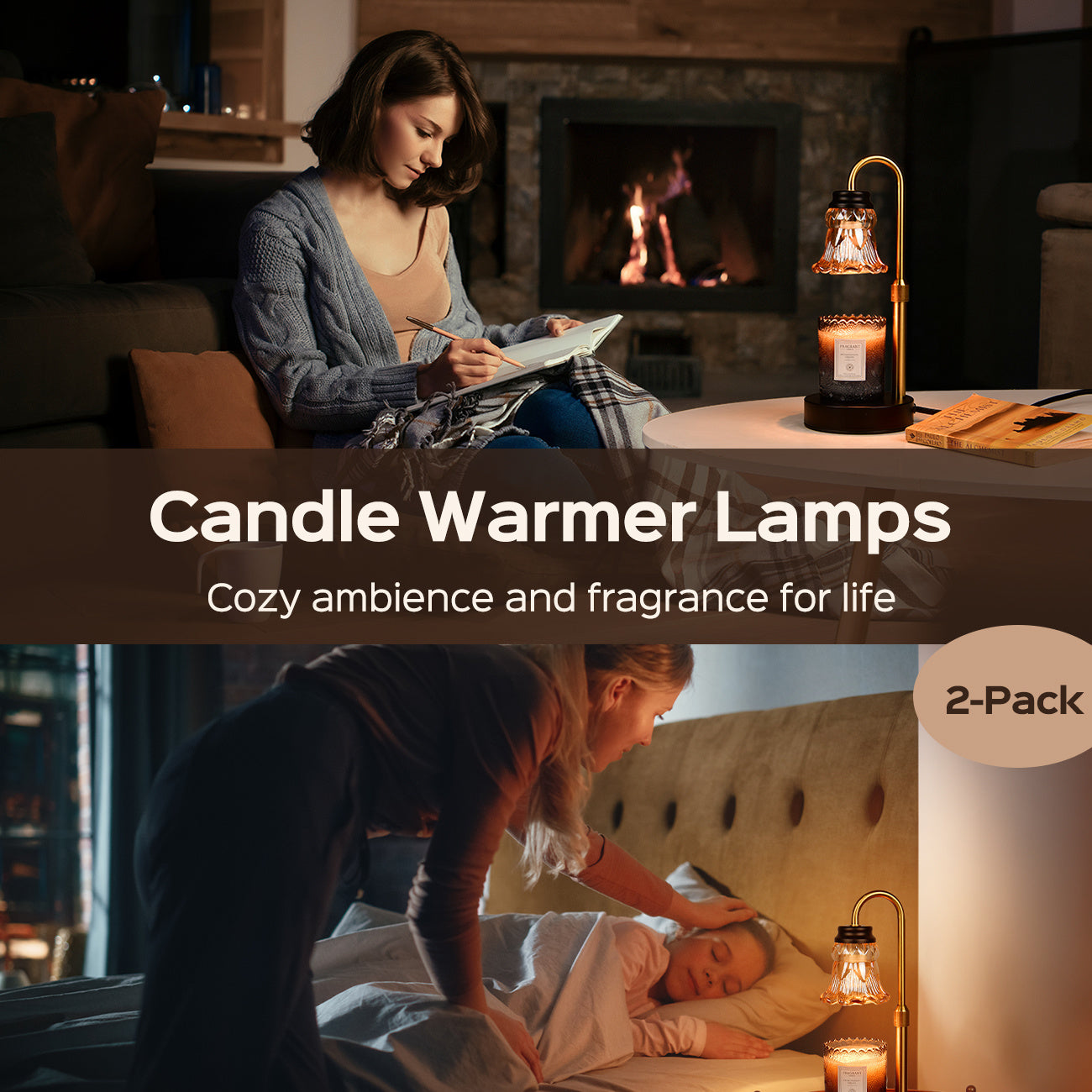 2 Pack Height Adjustable Candle Warmer Lamp with Dimmer - JACKYLED Fragrance Heater with 4 Bulbs - Perfect for Scented Candles, Home Decor and Housewarming Gift