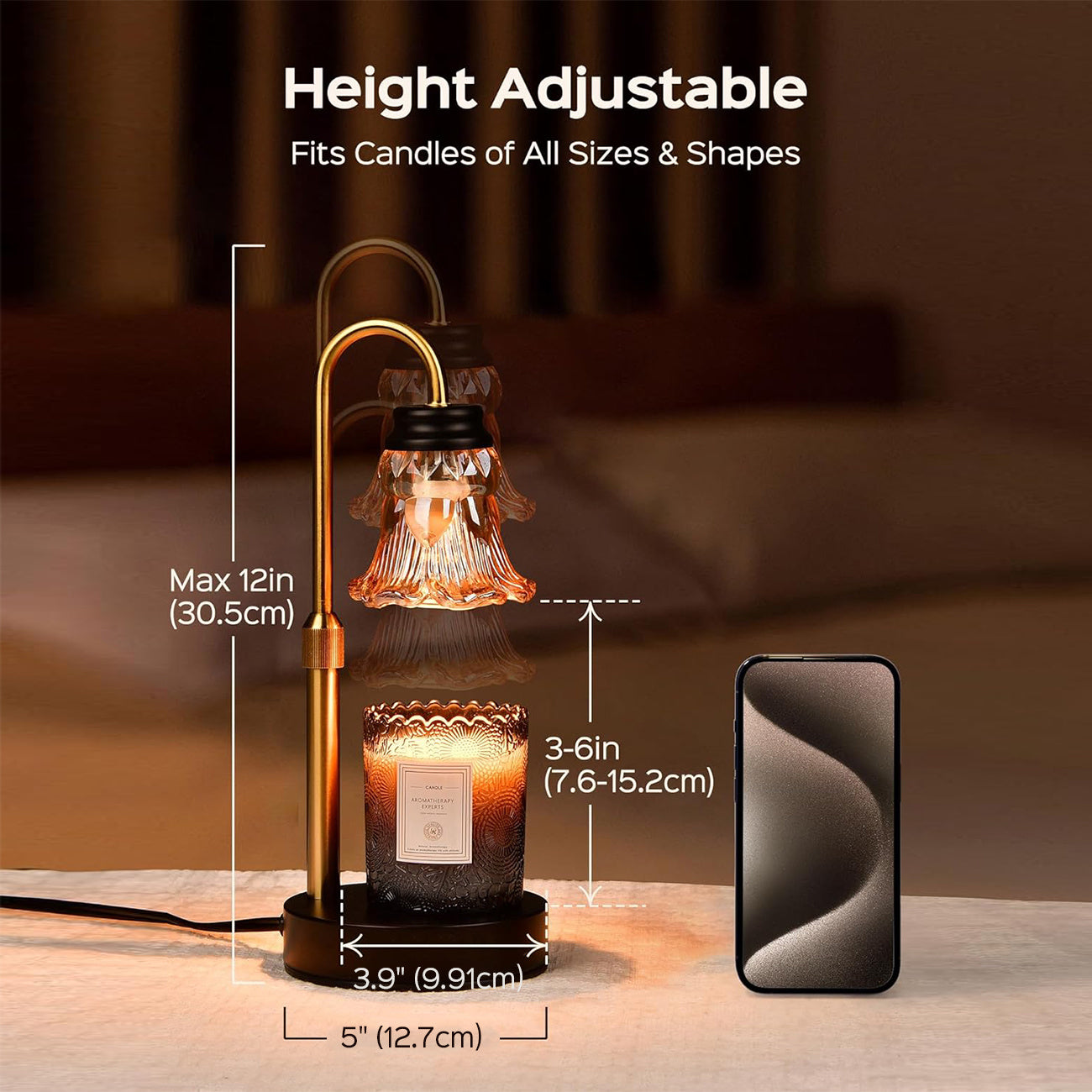 2 Pack Height Adjustable Candle Warmer Lamp with Dimmer - JACKYLED Fragrance Heater with 4 Bulbs - Perfect for Scented Candles, Home Decor and Housewarming Gift