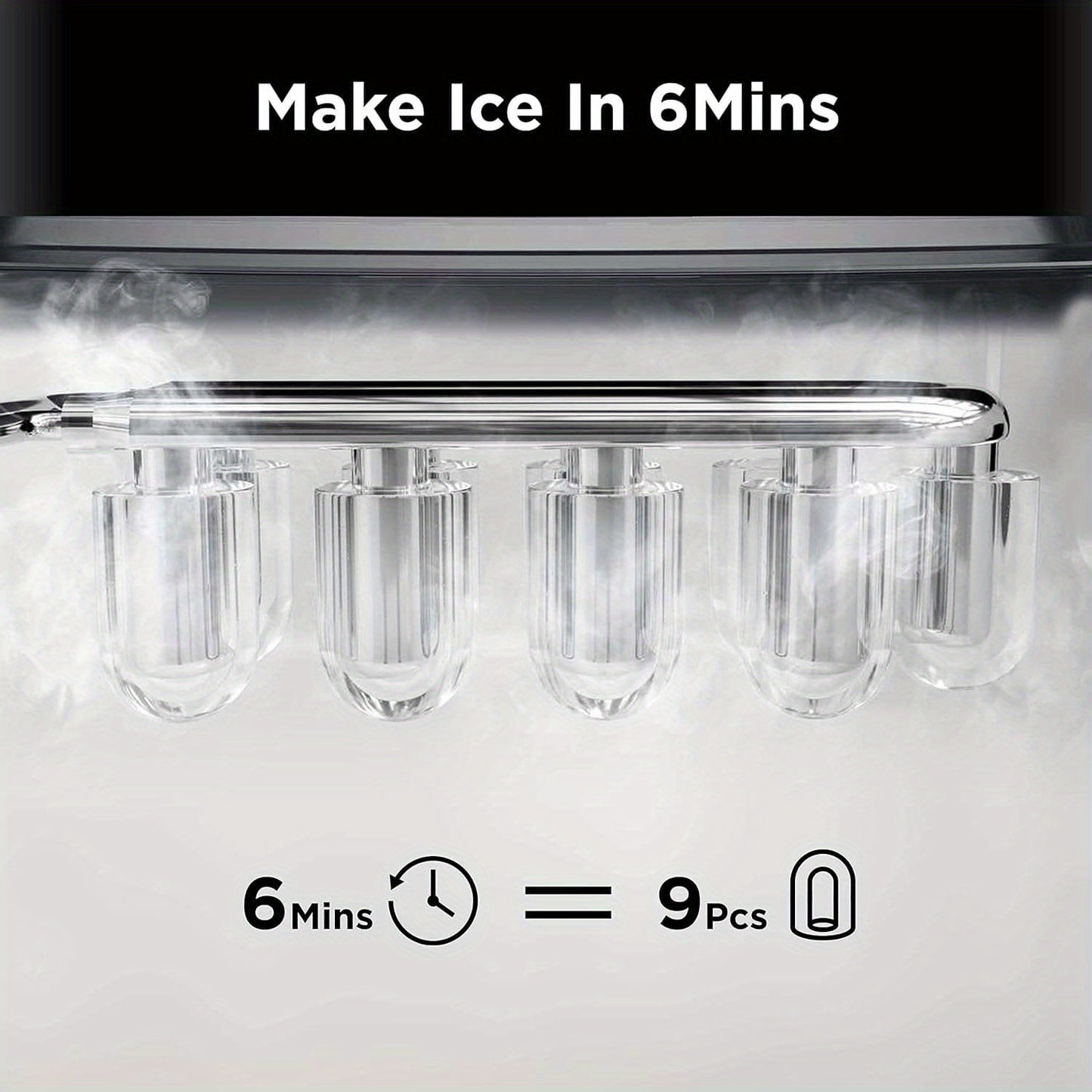 Self-Cleaning Ice Maker - Produces 26 lbs of Ice Daily, 9 Cubes in 6 Minutes - Perfect for Home, Kitchen, Office, Bar, and Parties - Silver