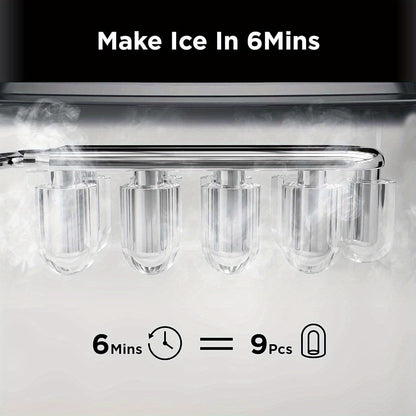 Self-Cleaning Ice Maker - Produces 26 lbs of Ice Daily, 9 Cubes in 6 Minutes - Perfect for Home, Kitchen, Office, Bar, and Parties - Silver