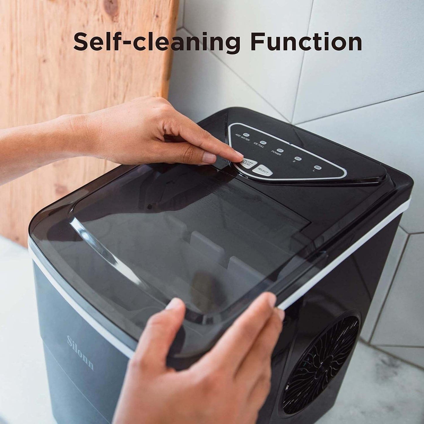 Self-Cleaning Ice Maker - Produces 26 lbs of Ice Daily, 9 Cubes in 6 Minutes - Perfect for Home, Kitchen, Office, Bar, and Parties - Silver