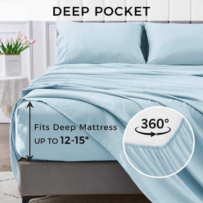 4-Piece Soft Cooling Queen Size Sheets: 14" Deep Pocket, Luxury Hotel-Grade, Shrinkage and Fade Resistant, Easy Care Bed Sheet Set