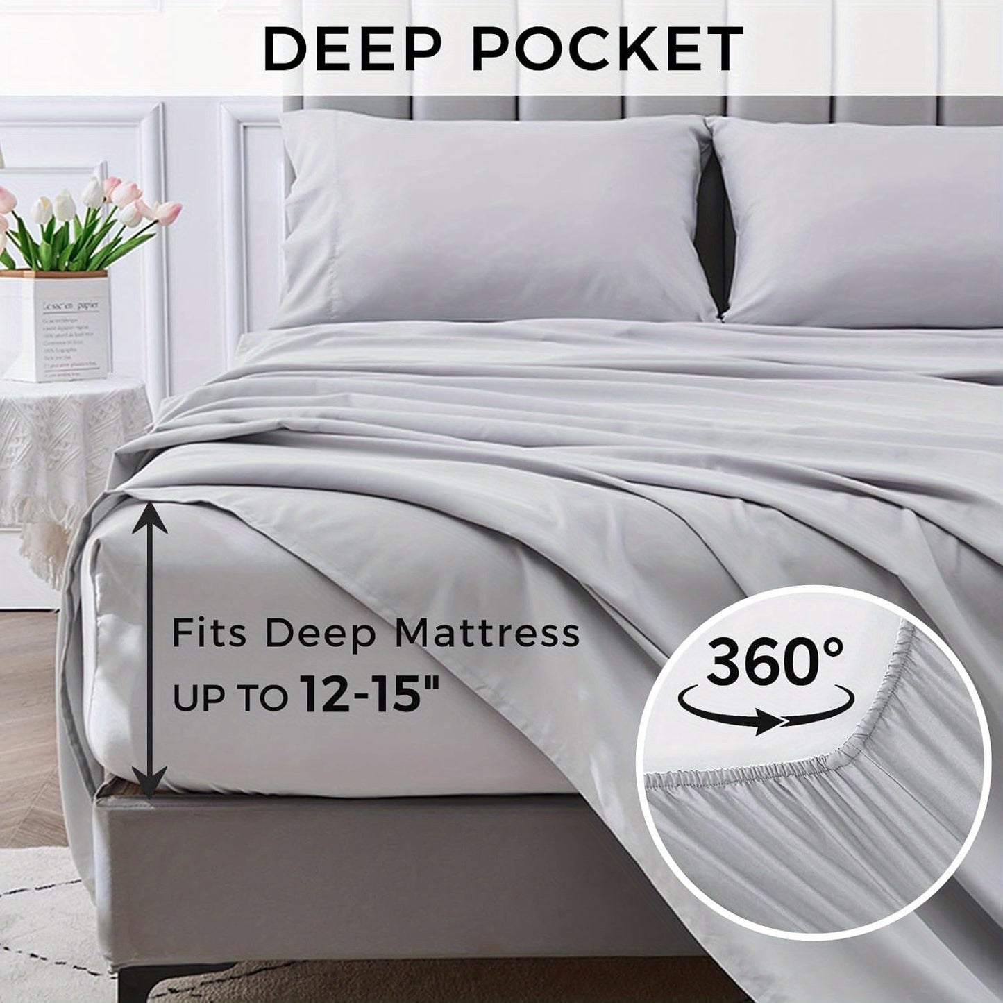 4-Piece Soft Cooling Queen Size Sheets: 14" Deep Pocket, Luxury Hotel-Grade, Shrinkage and Fade Resistant, Easy Care Bed Sheet Set