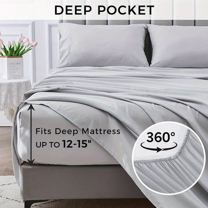 4-Piece Soft Cooling Queen Size Sheets: 14" Deep Pocket, Luxury Hotel-Grade, Shrinkage and Fade Resistant, Easy Care Bed Sheet Set