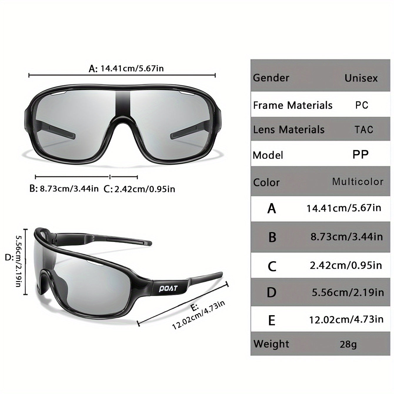 Photochromic Sports Fashion Glasses – Full Frame for Running, Driving, Fishing and Travel – Durable PC Material with TAC Lenses