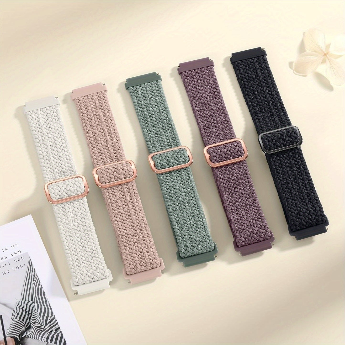 5 Pack Stretchy Polyamide Bands for Samsung Galaxy Watch 7/6/5/4, Classic and Active 2 - Adjustable Sport Straps