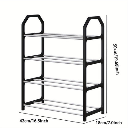 4 Tier Stackable Shoe Rack Organizer – Free Standing Black Vertical Stainless Steel Holder for Entryway, Hallway, and Closet – Space-Saving Design