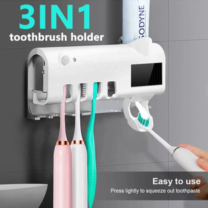 UV Sterilized Toothbrush Holder with Toothpaste Dispenser – Wall-Mounted Cleaning Solution