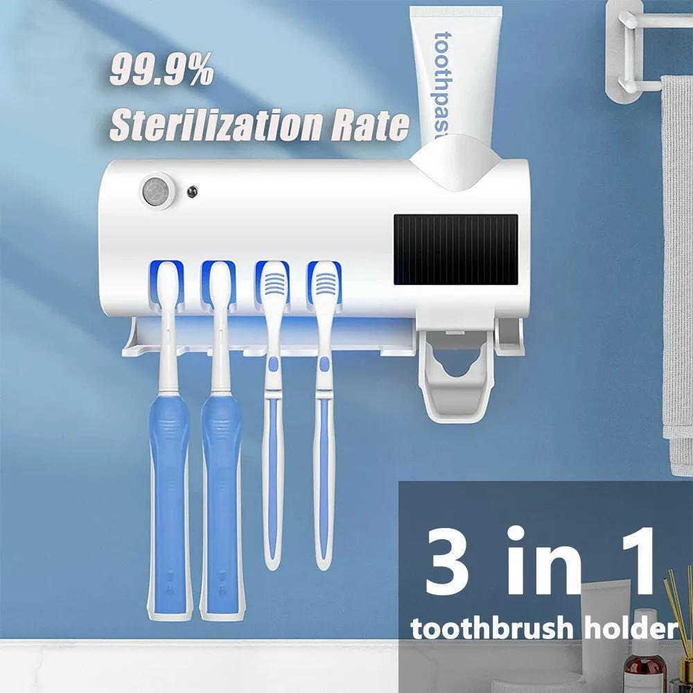 UV Sterilized Toothbrush Holder with Toothpaste Dispenser – Wall-Mounted Cleaning Solution