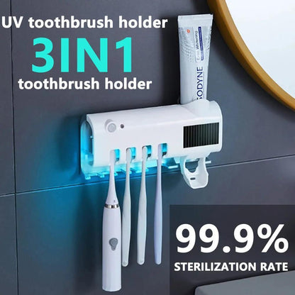 UV Sterilized Toothbrush Holder with Toothpaste Dispenser – Wall-Mounted Cleaning Solution