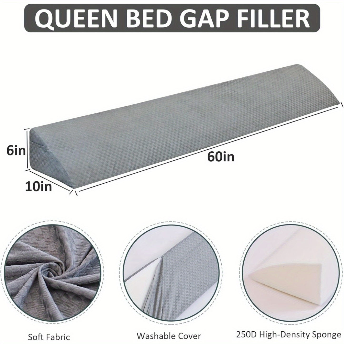 Queen Size Wedge Pillow for Headboard - Bed Wedge Gap Filler, Pillow Wedge to Fill 0-8" Gap Between Headboard and Mattress